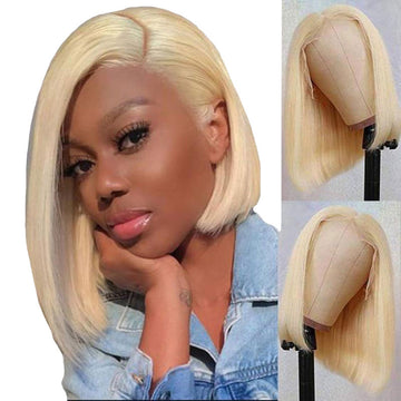 Ali Annabelle 613 Honey Blonde Short Bob Wig Straight Virgin Human Hair Wigs Blunt Cut Lace Frontal Wig